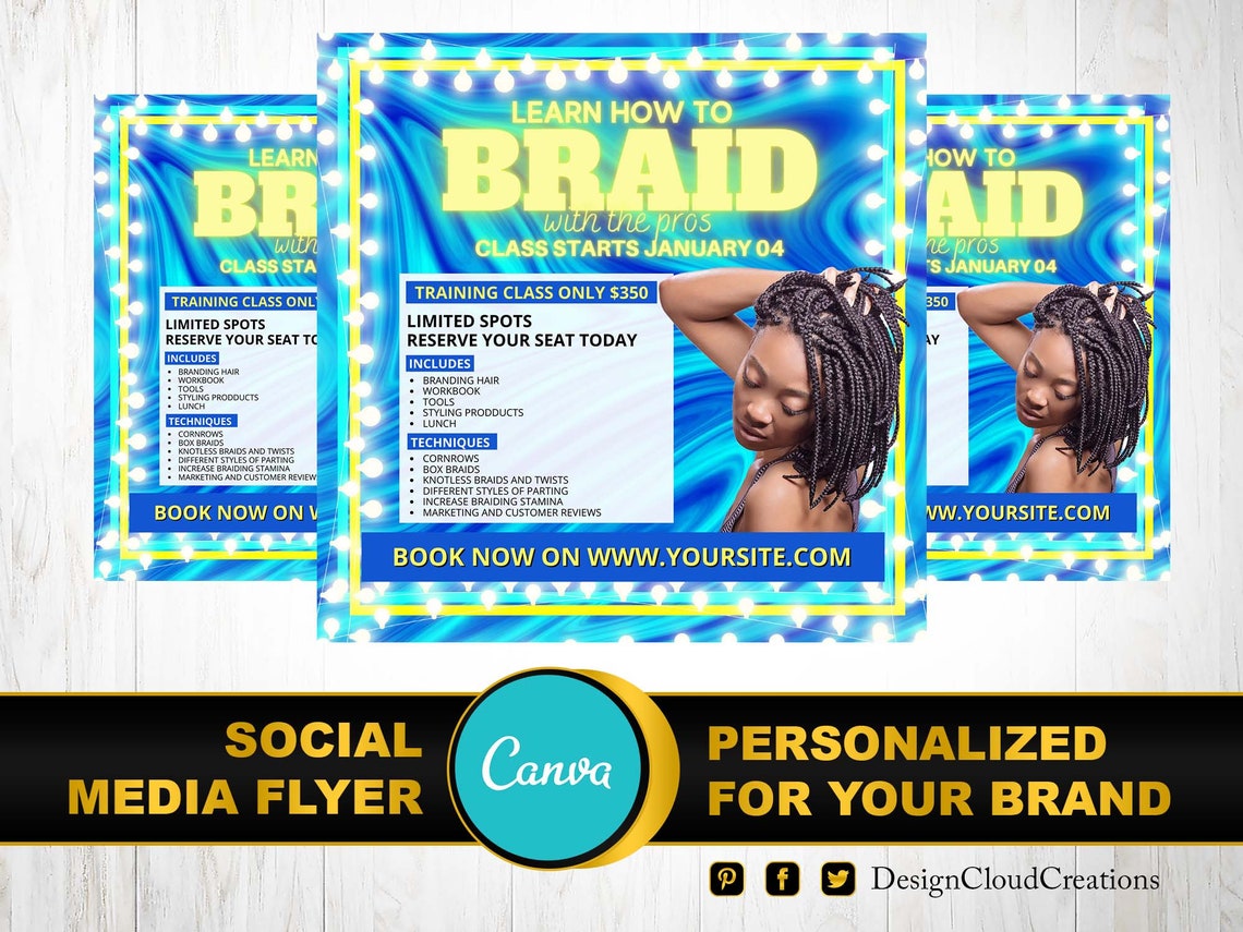 BRAID TRAINING FLYERD.I.Y Canva Hair Braiding Flyer Template | Etsy
