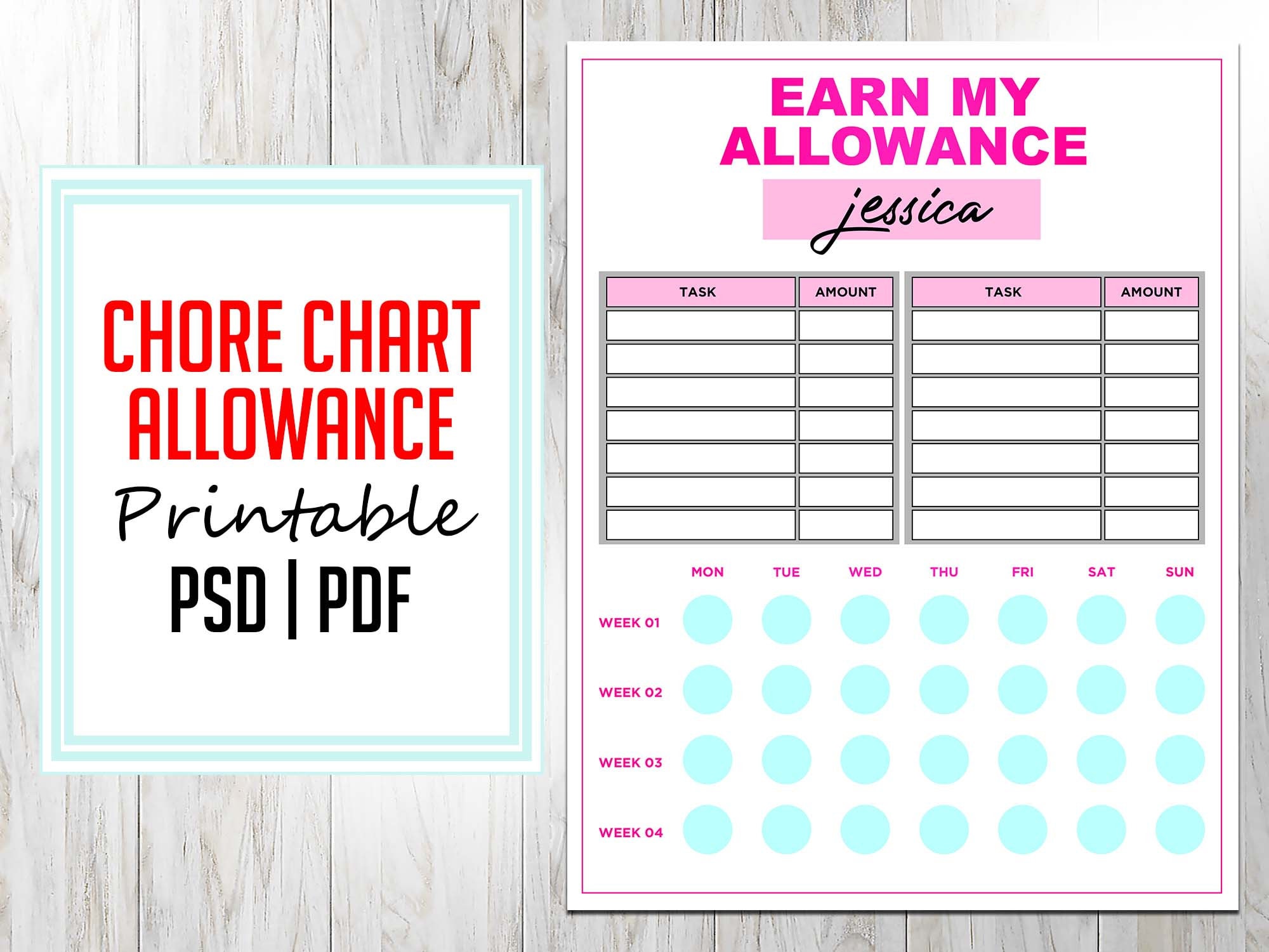 2021 Chore Chart Allowance for Kids Printable PDF Editable Etsy