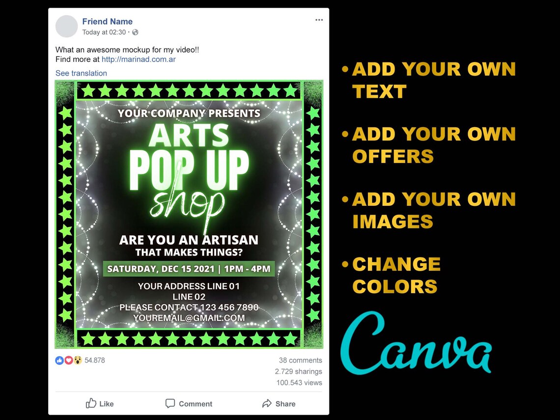 ART POP UP Shop Flyer D.I.Y Canva Art Pop up Shop Flyer Etsy