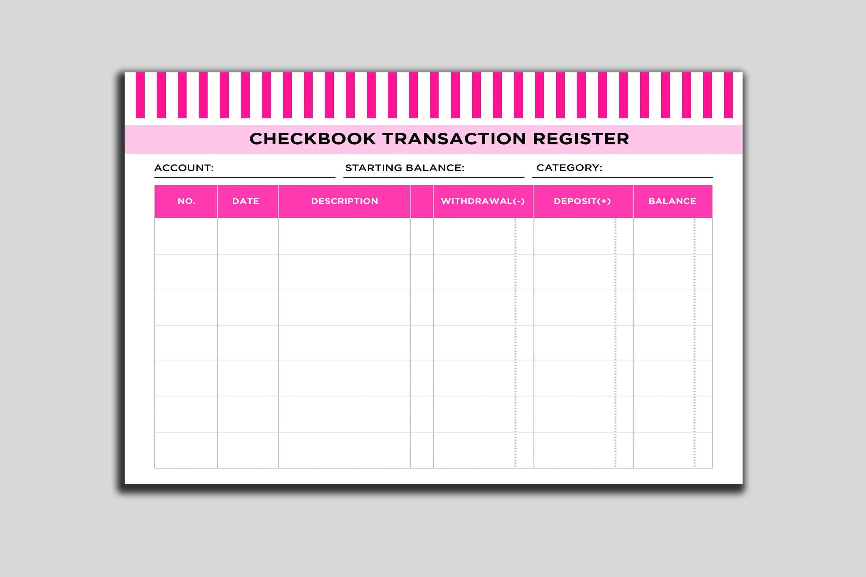 Large Print Check Register Printable PDF File Editable PSD Etsy