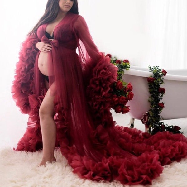 Maternity robe with tulle / Maternity robes for pregnancy shoot/ Maternity shoot robe