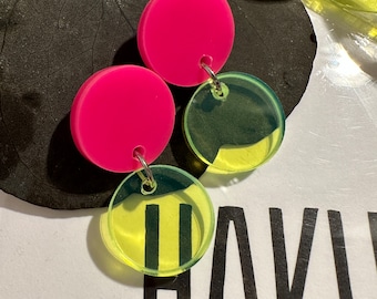 Earrings neon - circles - plugs - eye-catching - light acrylic earrings - summer feeling - pink - yellow - transparent - statement earrings