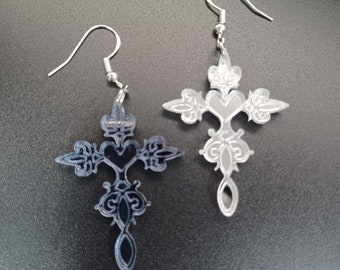 1 pair of earrings - cross heart - silver or anthracite - light - confirmation - faith