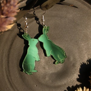 Boucles doreilles miroir Lapin Lapin Boucles doreilles de Pâques Vert Lumière Bonne humeur Boucles doreilles Été Printemps image 3