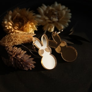Mirror earrings bunny sunny Easter earrings gold colors / choice of colors light good mood bunny statement earrings image 1