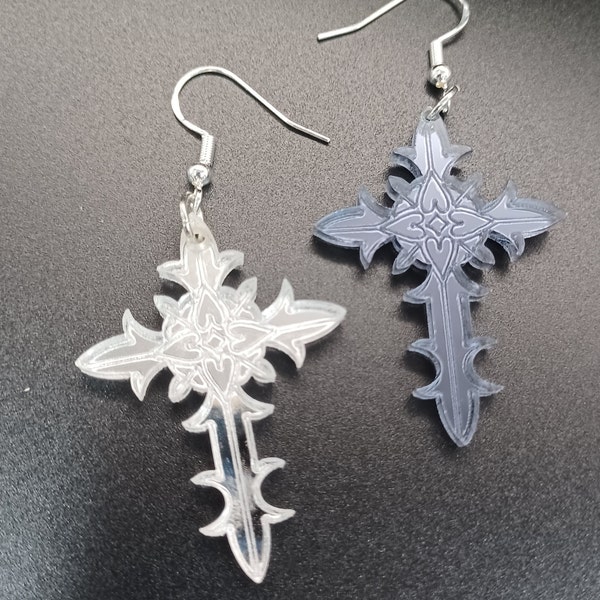 1 Paar Ohrringe - Kreuz Ornamente  - silber oder anthrazit - leicht - Konfirmation - Glaube