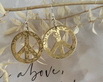 Mirror earrings - Peace - mirror gold - light acrylic earrings - with flowers and leaves - statement earrings