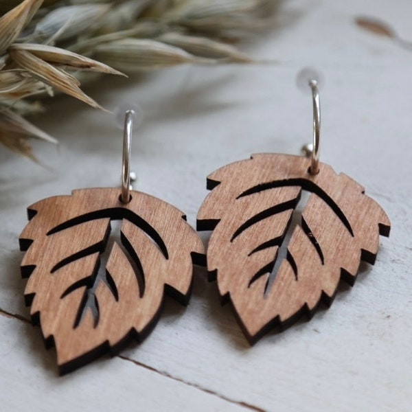 Ohrringe Holz - Blätter Ohrringe - herbstliche Ohrringe - natur - Statment Ohrringe - leicht