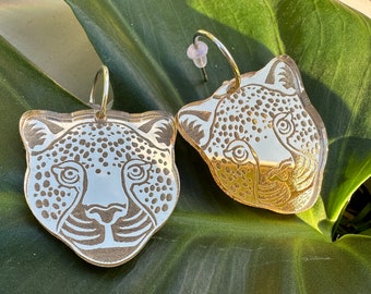 Spiegel Ohrringe Gold - Leo Love - Leopard - Creole - Statement Ohrring - Leoparden Ohrringe - Tierkopf