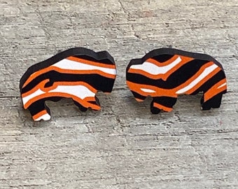 Buffalo Bandits Zubaz Wood Stud Back Earrings - Lead and Nickel Free - Handmade