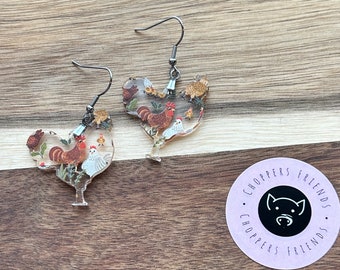 Chicken Acrylic Laser Cut Earrings - Lead and Nickel Free - Handmade - Farm