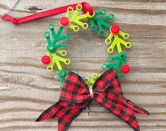 Building Block Wreath Christmas Ornament - Handmade
