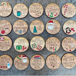 Set of 20 Christmas Bucket List Activity and Event Tokens - Laser Cut and Engraved Wooden Tokens - Handmade