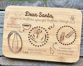 Buffalo Santa Tray Plate Board - Laser Engraved Bamboo Wood Cutting Board - Handmade