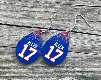 Josh Allen 17 Buffalo Wooden Laser Cut Earrings - Lead and Nickel Free - Handmade