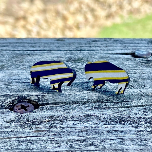 Buffalo Sabres Hockey Zubaz Wood Stud Back Earrings - Lead and Nickel Free - Handmade