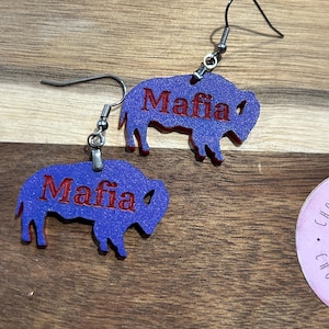 Buffalo Mafia Acrylic Earrings - Engraved and Laser Cut - Lead and Nickel Free - Handmade