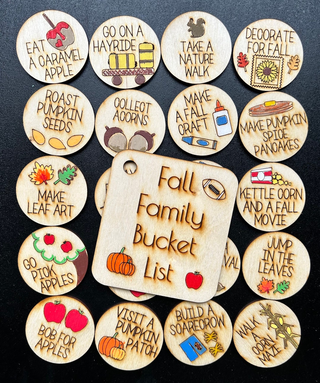Fall Tokens Set of 20 Fall Family Bucket List Activity Tokens - Laser Cut and ...
