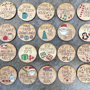 Set of 24 Christmas Bucket List Advent Calendar Activity Event Tokens - Laser Cut and Engraved Wooden Tokens - Handmade
