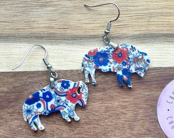Buffalo Floral Earrings - Laser cut patterned acrylic - Lead and Nickel Free - Handmade