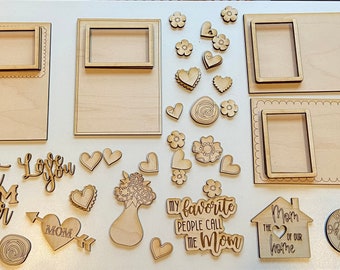 Mother's Day Set of 4 Picture Frames DIY Unfinished Wood Kit - Ready to Paint - Great Gift for Mom