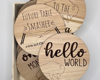 Buffalo Baby Monthly Milestone Marker Signs: Laser Engraved Wood for Photo Props, Gift