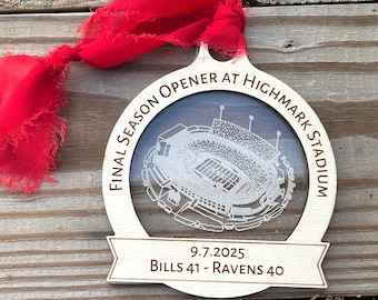 Buffalo Last Season Opener Acrylic and Wood Christmas Ornament - Handmade, Laser engraved