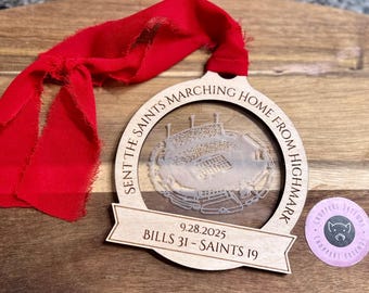 Buffalo Bills vs Saints Ornament - Highmark Stadium, Laser Engraved Wood & Acrylic