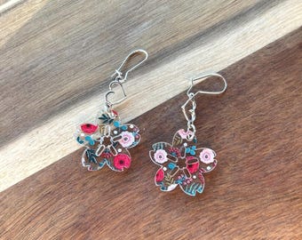 Floral Acrylic Laser Cut Earrings with Heart Shaped Connector - Lead and Nickel Free - Handmade