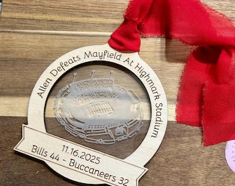 Buffalo and Tampa Bay Christmas Ornament - Highmark Stadium, Laser Engraved Wood & Acrylic
