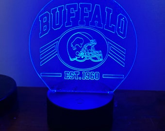 Vintage Buffalo Bills Football LED acrylic design plate and light base with remote - Handmade
