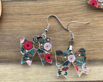 Floral Coquette Bow Clear Acrylic Laser Cut Earrings - Lead and Nickel Free - Handmade
