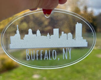 Buffalo Skyline Engraved Acrylic Christmas Ornament - Handmade