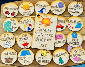 Summer Activity Tokens: Laser Cut Wood, Bucket List, Family Game