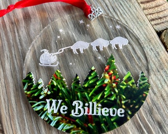 Buffalo ‘Billieve’ Santa Sled Engraved Acrylic Christmas Ornament  - Handmade - Let’s Go Buffalo - Choice of designs