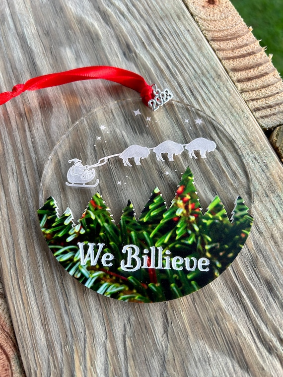 Buffalo 'Billieve' Santa Sled Acrylic Christmas Ornament - Handmade, Laser engraved, Let's Go Buffalo