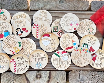Christmas Activity Tokens: Laser Cut Wooden Set of 24, Advent Calendar, Family Game