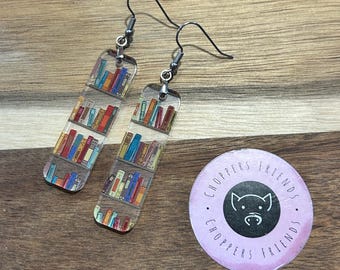 Bookish Acrylic Earrings - Library/Bookshelf Pattern - Lead and Nickel Free - Handmade