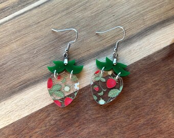 Summer Strawberry Acrylic Laser Cut Earrings - Lead and Nickel Free - Handmade