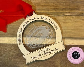 Buffalo and Cincinnati Last Home Game Series Acrylic and Wood Christmas Ornament - Handmade, Laser engraved