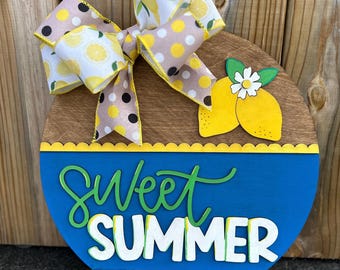 Sweet Summer Lemon Wooden 14 inch Round Door Sign - Handmade