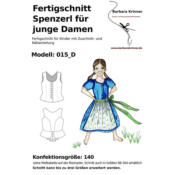 Paper sewing pattern dirndl bodice for girls