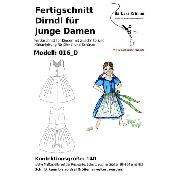 016_D Papier Schnittmuster für ein Kinderdirndlkleid