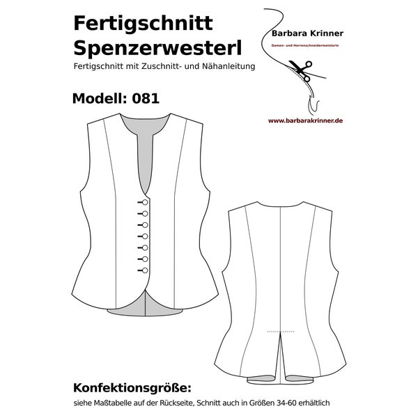 Dirndl Mieder Weste Papier Schnittmuster 081