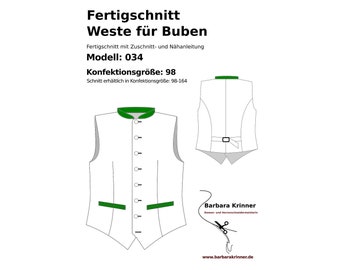 Boy's vest paper sewing pattern