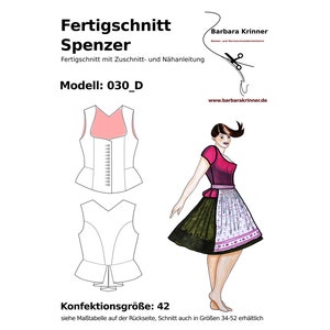 030_D Papier Schnittmuster für ein Trachten Dirndl Oberteil mit Schößchen