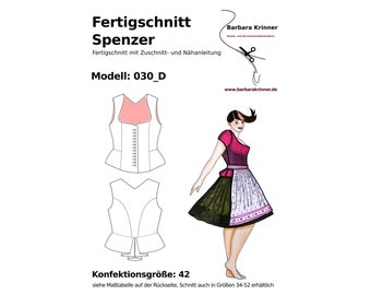 030_D Papier Schnittmuster für ein Trachten Dirndl Oberteil mit Schößchen