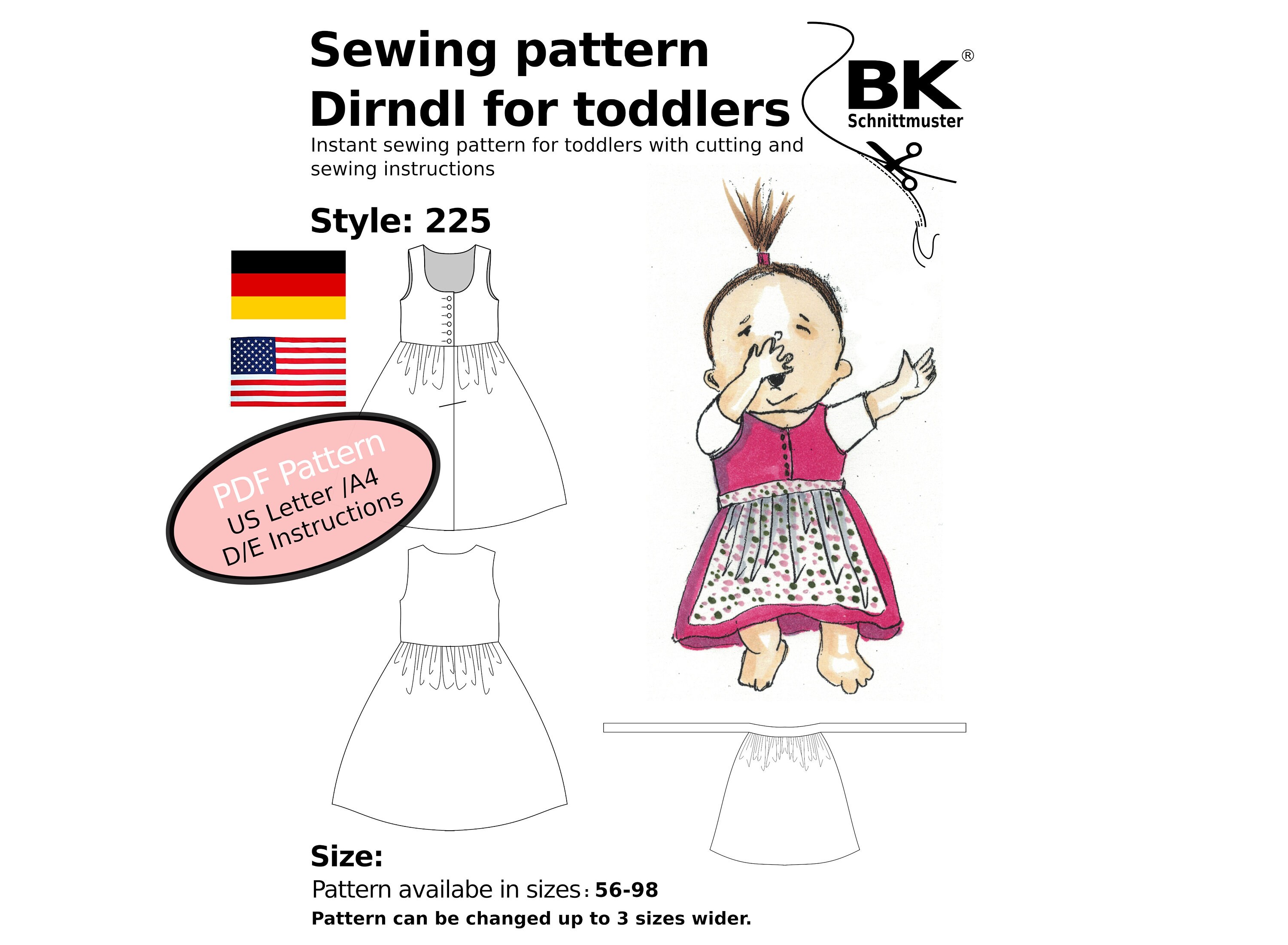 PDF Pattern Dirndl for Toddler - Size 74