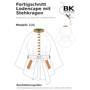 131 Bavarian style loden cape paper sewing pattern