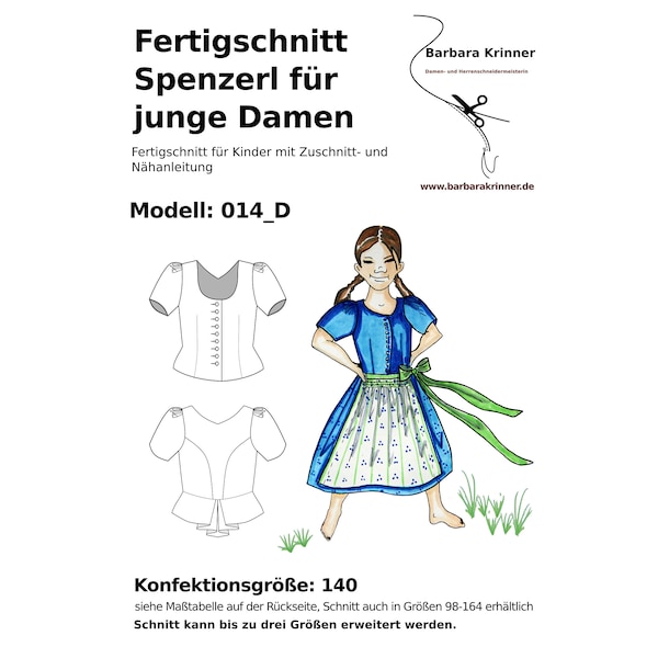 Paper sewing pattern dirndl bodice for girls